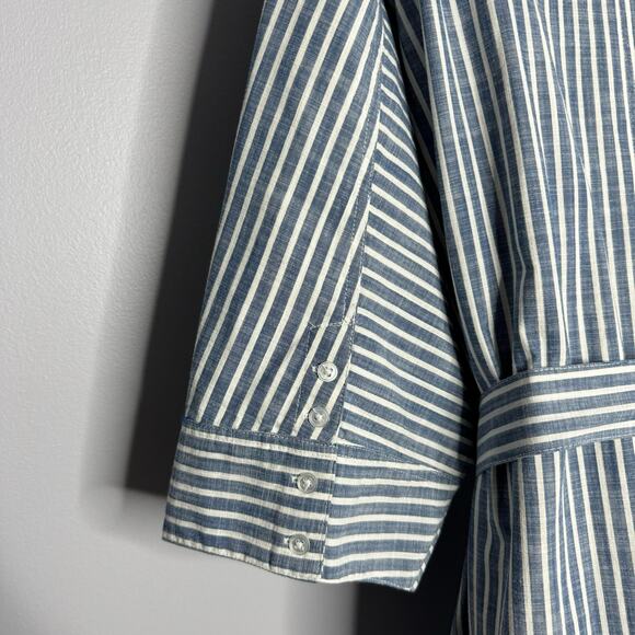 Free People Jess Oversized Shirt Dress Striped Blue Button Front Tie Women's XS - Picture 12 of 15